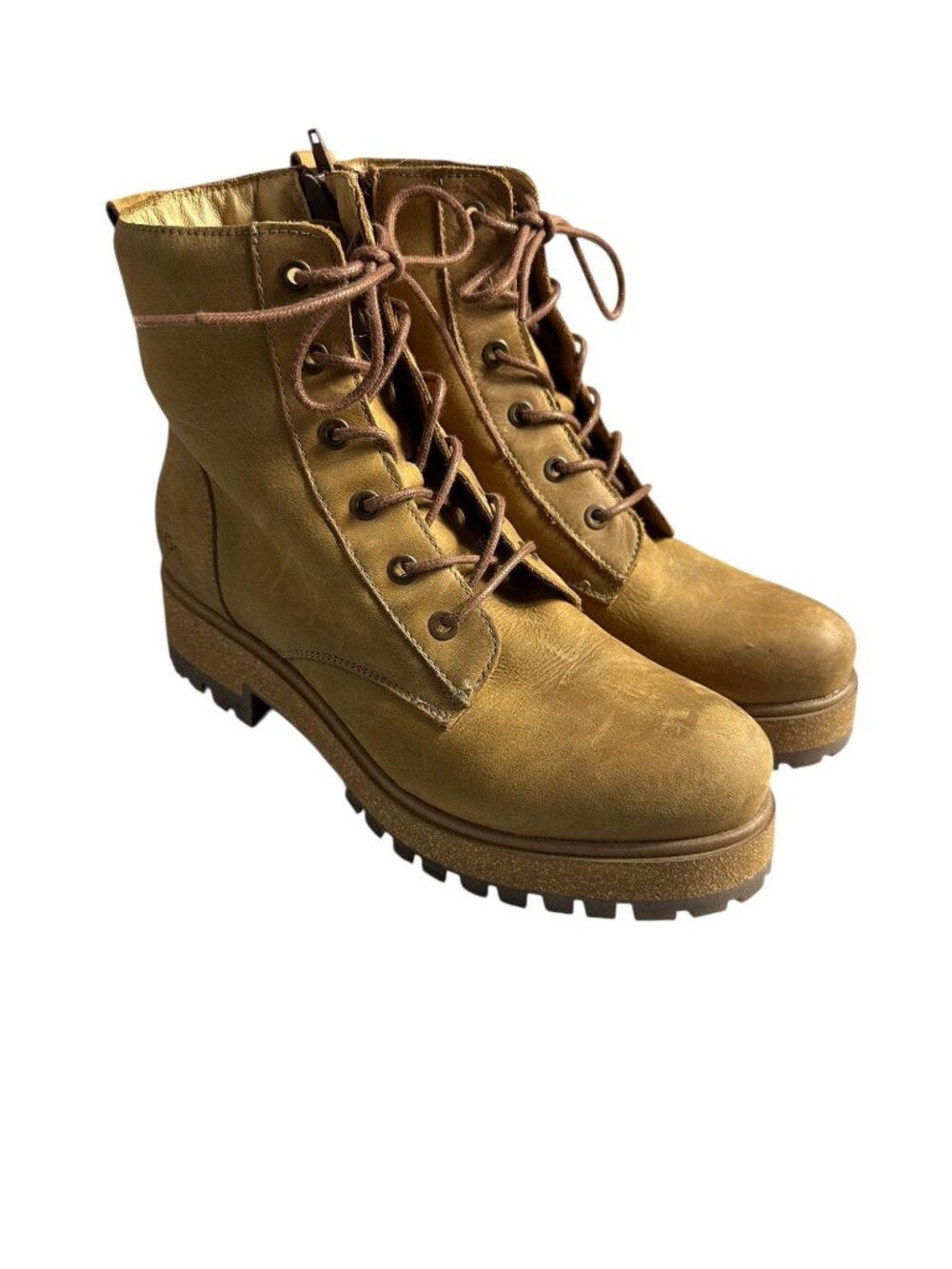 Taos Main Street Leather Ankle Boots Women's 8.5 Tan Brown Lace Up Lug Sole
